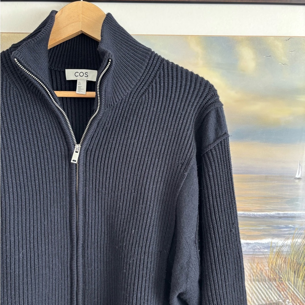 COS Dark Navy Ribbed full Zip Wool Turtleneck Sweater (oversized) - Picture 2 of 13